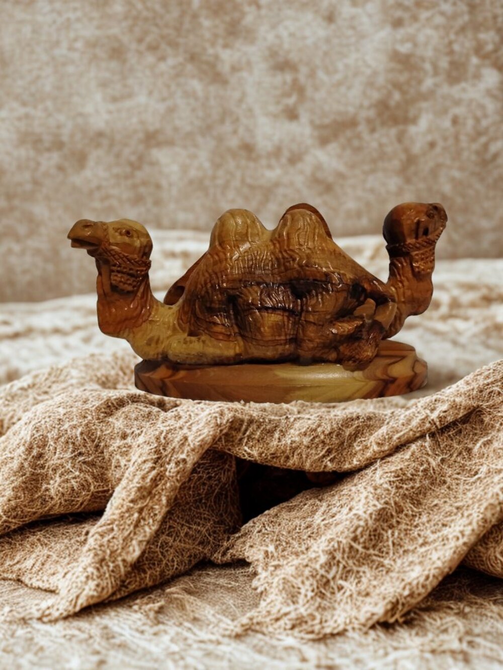 Vintage Olive Wood Unique Hand Carved Resting Camels Letter Holder